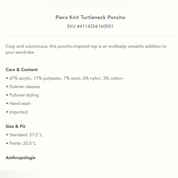 ANTHROPOLOGIE warm turtleneck SWEATER/PONCHO with 2 arm holes. It is a size M/L - Picture 4 of 8